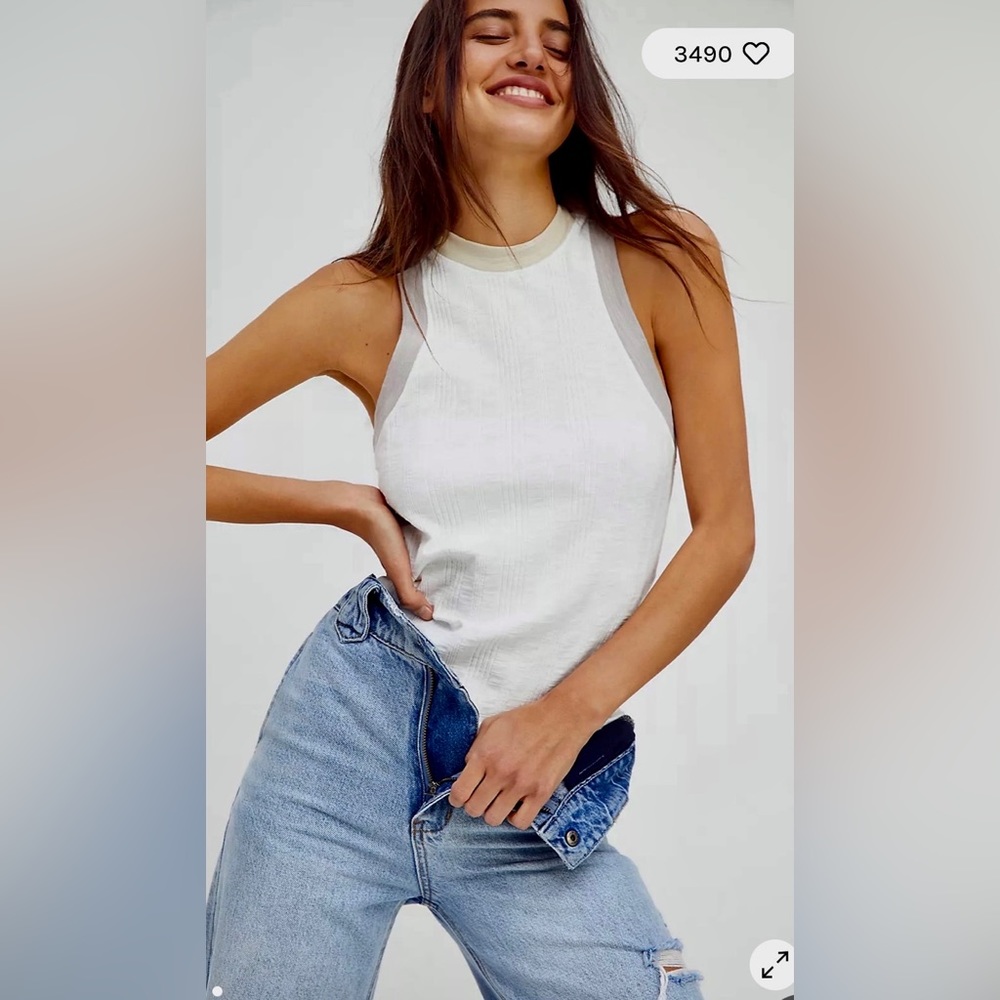 FP Movement by Free People Cream and Light Gray Ribbed Tank Top